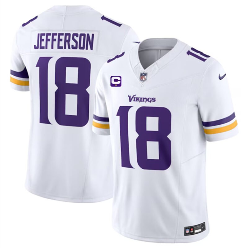 White Minnesota Vikings #18 Justin Jefferson 2023 F.U.S.E. With 1-Star C Patch Vapor Untouchable Limited Stitched Jersey - MVJ20