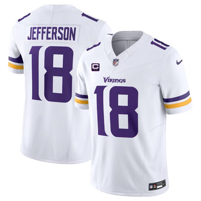 White Minnesota Vikings #18 Justin Jefferson 2024 F.U.S.E. With 2-Star C Patch Vapor Limited Stitched Jersey - MVJ106