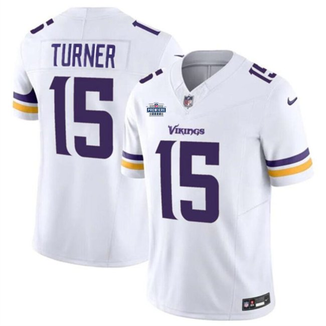 White Minnesota Vikings #15 Dallas Turner 2024 With Draft Patch F.U.S.E Vapor Untouchable Limited Stitched Jersey - MVJ84