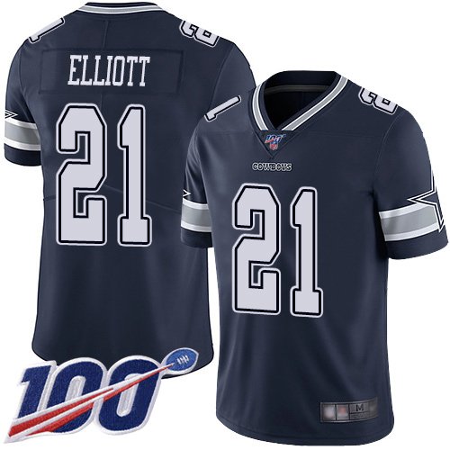 Nike Cowboys #21 Ezekiel Elliott Navy Blue Team Color Stitched NFL 100th Season Vapor Limited Jersey - DLC444