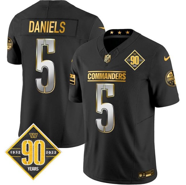Black Gold Washington Commanders #5 Jayden Daniels F.U.S.E. 90th Anniversary Vapor Limited Stitched Football Jersey - WAC62