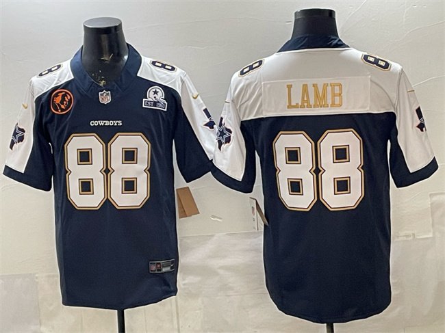 Navy Dallas Cowboys #88 CeeDee Lamb F.U.S.E. With John Madden Patch & Established In 1960 Patch Thanksgiving Vapor Limited Stitched Football Jersey - DLC53