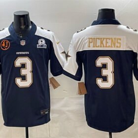 Navy Dallas Cowboys #3 George pickens F.U.S.E. With John Madden Patch & Established In 1960 Patch Thanksgiving Vapor Limited Stitched Football Jersey - DLC459