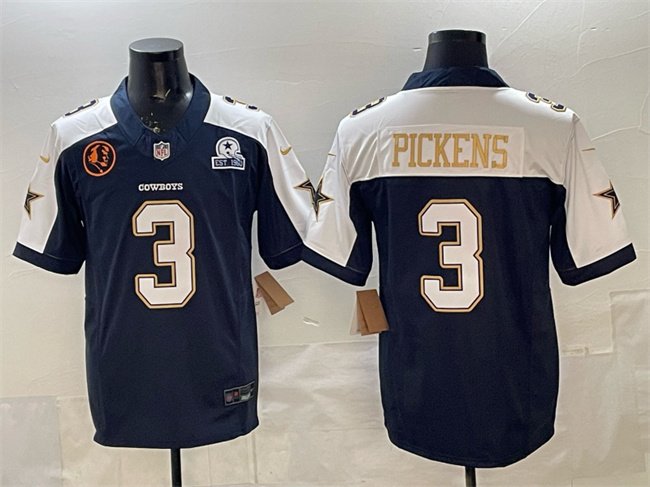 Navy Dallas Cowboys #3 George pickens F.U.S.E. With John Madden Patch & Established In 1960 Patch Thanksgiving Vapor Limited Stitched Football Jersey - DLC459