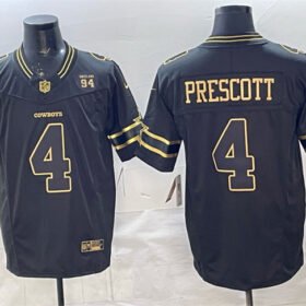 Black Gold Dallas Cowboys #4 Dak Prescott 2025 F.U.S.E. 94 Marshawn Kneeland Memorial Patch Vapor Limited Stitched Football Jersey - DLC287