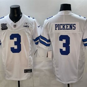 White Dallas Cowboys #3 George pickens F.U.S.E. With 5x Super Bowl Champions & Established In 1960 Patch Vapor Limited Stitched Football Jersey - DLC200