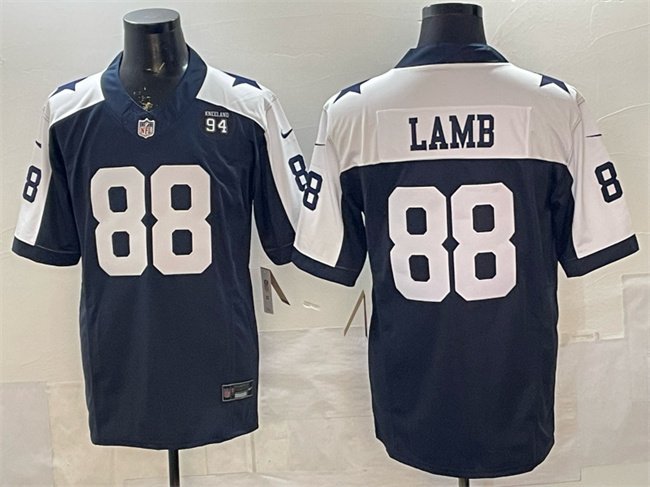 Navy Dallas Cowboys #88 CeeDee Lamb F.U.S.E. 94 Marshawn Kneeland Memorial Patch Vapor Limited Stitched Football Jersey - DLC347