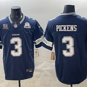 Navy Dallas Cowboys #3 George Pickens F.U.S.E. With Established In 1960 Patch Vapor Limited Stitched Football Jersey - DLC337