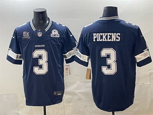 Navy Dallas Cowboys #3 George Pickens F.U.S.E. With Established In 1960 Patch Vapor Limited Stitched Football Jersey - DLC337