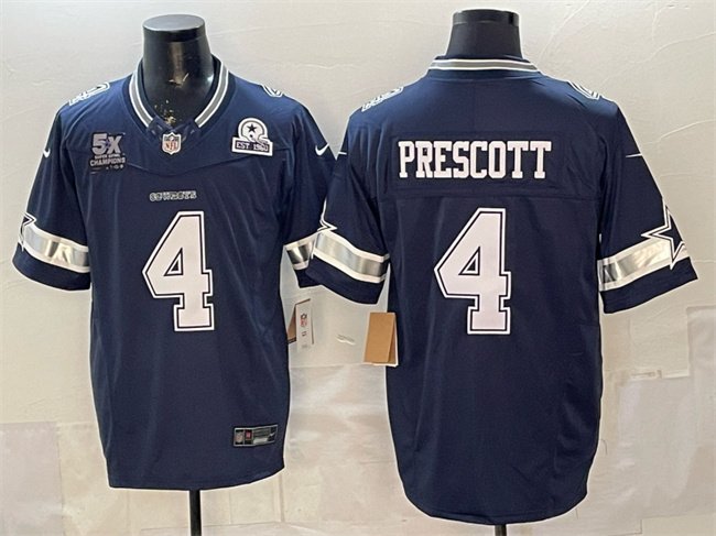 Navy Dallas Cowboys #4 Dak Prescott F.U.S.E. With 5x Super Bowl Champions & Established In 1960 Patch Vapor Limited Stitched Football Jersey - DLC105