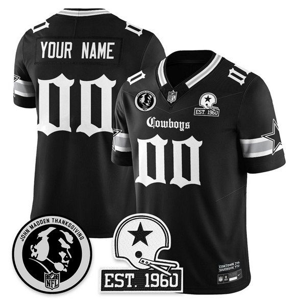 Black Dallas Cowboys Active Player Custom 2025 F.U.S.E. With John Madden Patch & Established In 1960 Patch Vapor Limited Stitched Football Jersey - DLC476