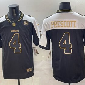 Black Gold Dallas Cowboys #4 Dak Prescott 2025 F.U.S.E. 94 Marshawn Kneeland Memorial Patch Vapor Limited Stitched Football Jersey - DLC232