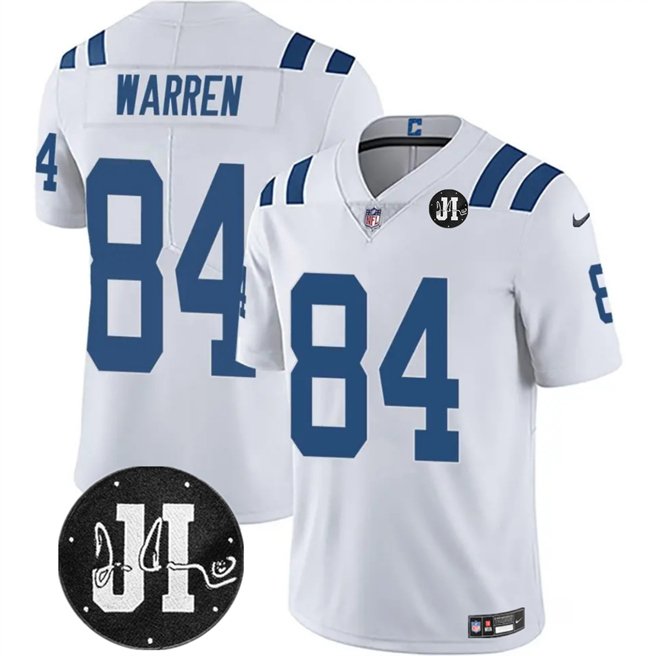 White Indianapolis Colts #84 Tyler Warren Jim Irsay Patch Vapor Stitched Jersey - IDC63