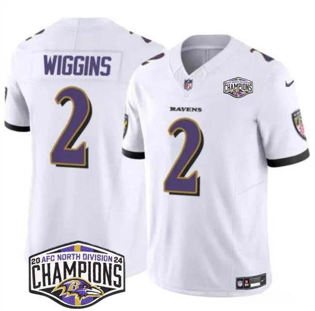 White Baltimore Ravens #2 Nate Wiggins F.U.S.E 2024 AFC North Division Champions Vapor Limited Football Jersey - BRJ24