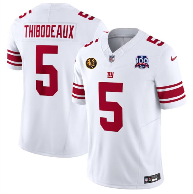 White New York Giants #5 Kayvon Thibodeaux 2024 F.U.S.E. With John Madden Patch And 100TH Season Patch Vapor Untouchable Limited Stitched Jersey - NYG229