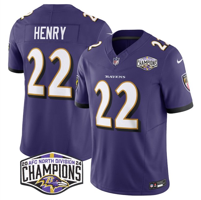 Purple Baltimore Ravens #22 Derrick Henry F.U.S.E 2024 AFC North Division Champions Vapor Limited Football Jersey - BRJ248