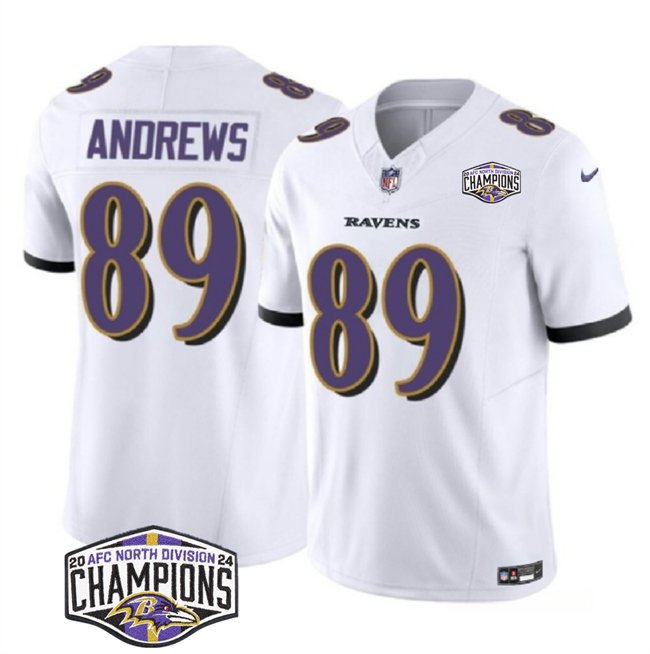 White Baltimore Ravens #89 Mark Andrews F.U.S.E 2024 AFC North Division Champions Vapor Limited Football Jersey - BRJ149