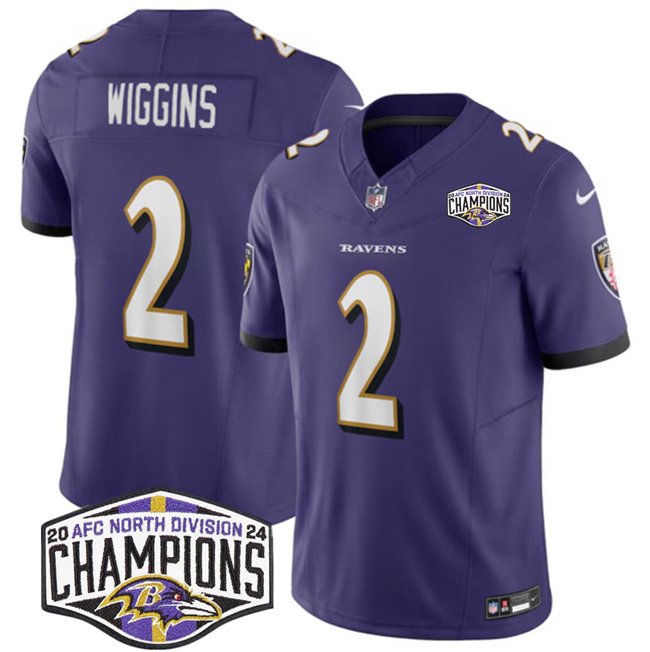 Purple Baltimore Ravens #2 Nate Wiggins F.U.S.E 2024 AFC North Division Champions Vapor Limited Football Jersey - BRJ196