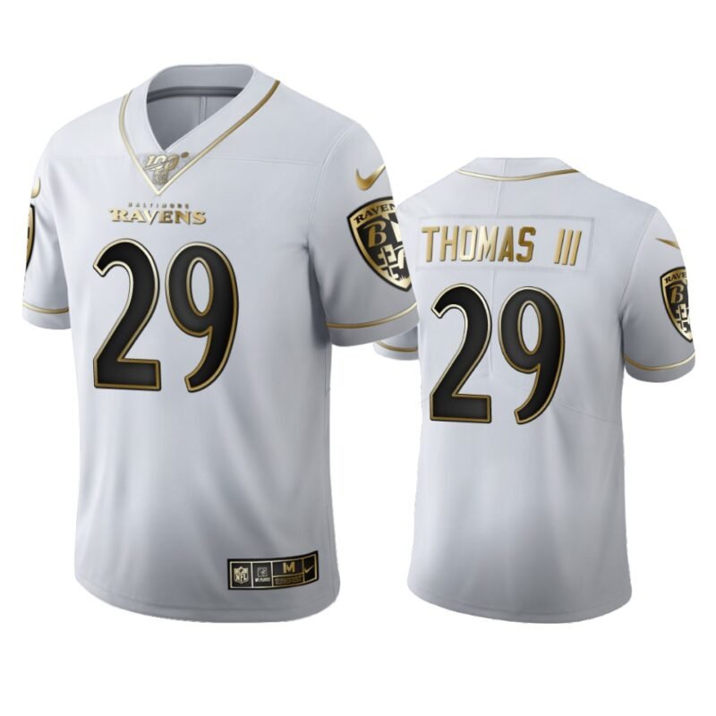 Baltimore Ravens #29 Earl Thomas III Nike White Golden Edition Vapor Limited NFL 100 Jersey - BRJ281