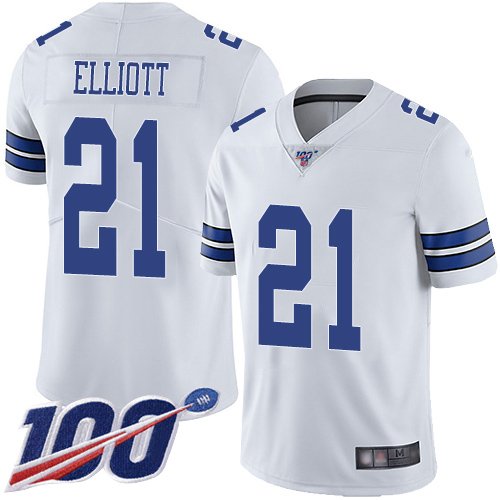 Nike Cowboys #21 Ezekiel Elliott White Stitched NFL 100th Season Vapor Limited Jersey - DLC360