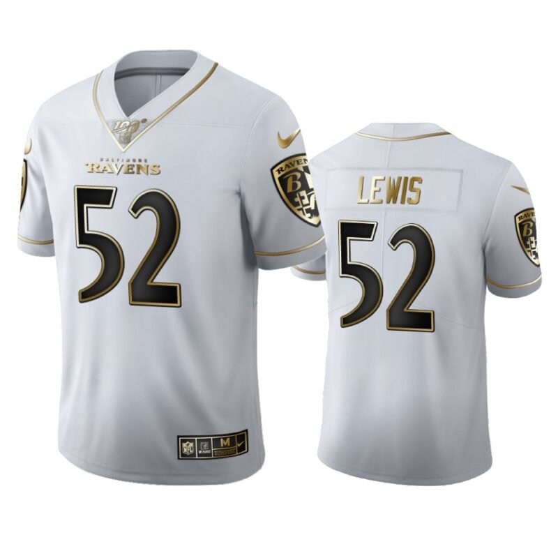 Baltimore Ravens #52 Ray Lewis Nike White Golden Edition Vapor Limited NFL 100 Jersey - BRJ322
