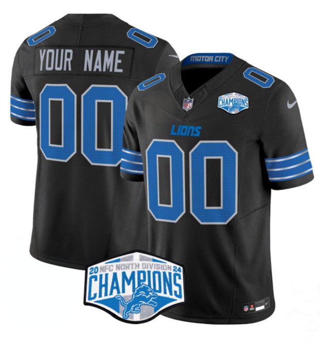 Black Detroit Lions Active Player Custom 2024 NFC North Champions F.U.S.E. Vapor Limited Stitched Jersey - DTL124