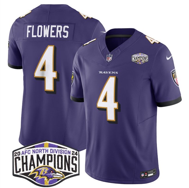 Purple Baltimore Ravens #4 Zay Flowers F.U.S.E 2024 AFC North Division Champions Vapor Limited Football Jersey - BRJ46