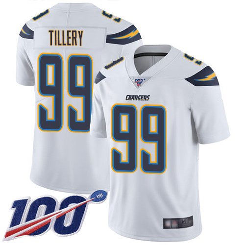 Nike Chargers #99 Jerry Tillery White Stitched NFL 100th Season Vapor Limited Jersey - LCJ30