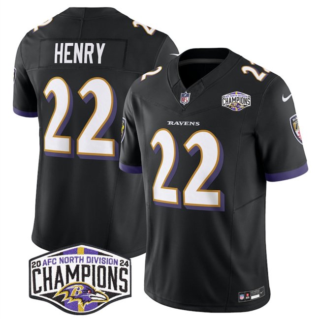 Black Baltimore Ravens #22 Derrick Henry F.U.S.E 2024 AFC North Division Champions Vapor Limited Football Jersey - BRJ265