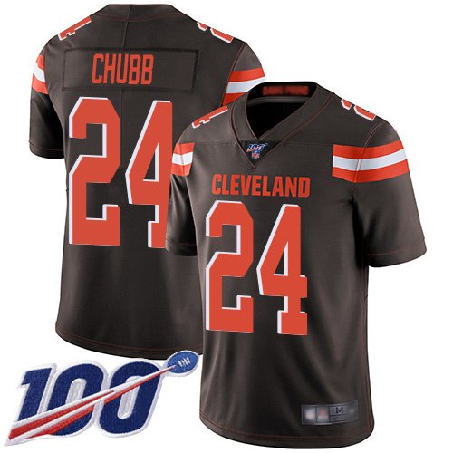 Nike Browns #24 Nick Chubb Brown Team Color Stitched NFL 100th Season Vapor Limited Jersey - CLB13