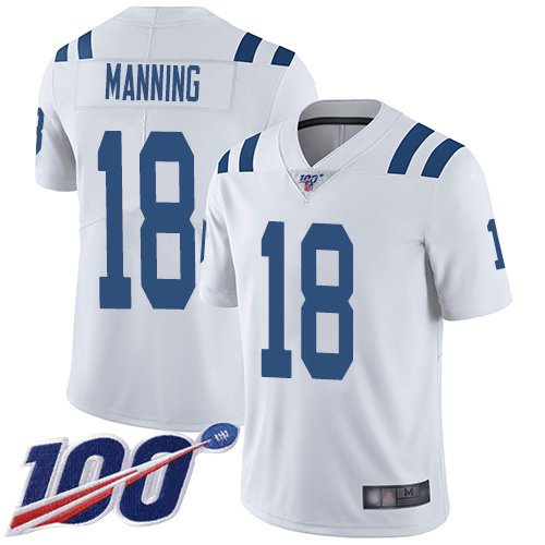 Nike Colts #18 Peyton Manning White Stitched NFL 100th Season Vapor Limited Jersey - IDC199
