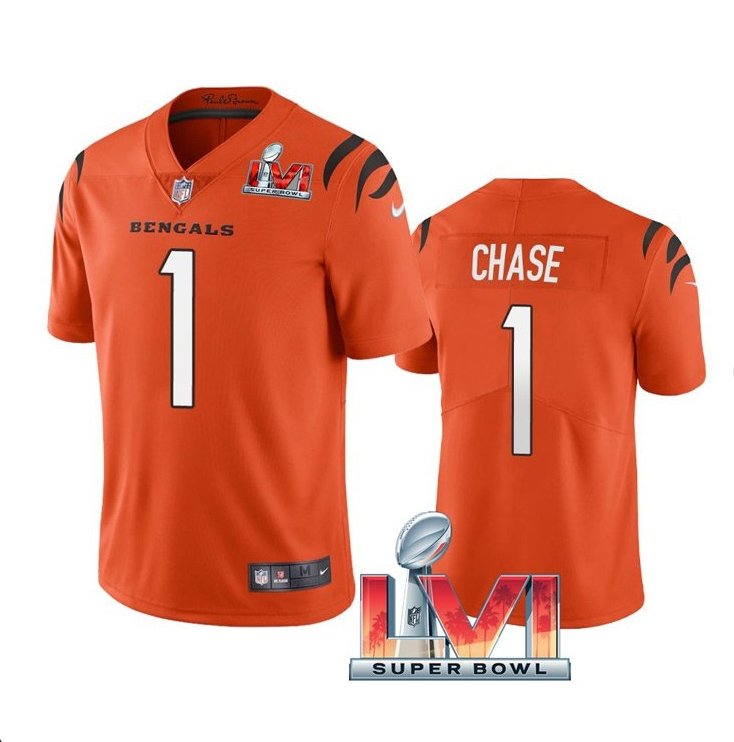 Orange Cincinnati Bengals #1 Ja'Marr Chase 2022 Super Bowl LVI Vapor Limited Stitched Jersey - CCB118