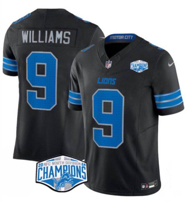 Black Detroit Lions #9 Jameson Williams 2024 NFC North Champions F.U.S.E. Vapor Limited Stitched Jersey - DTL286