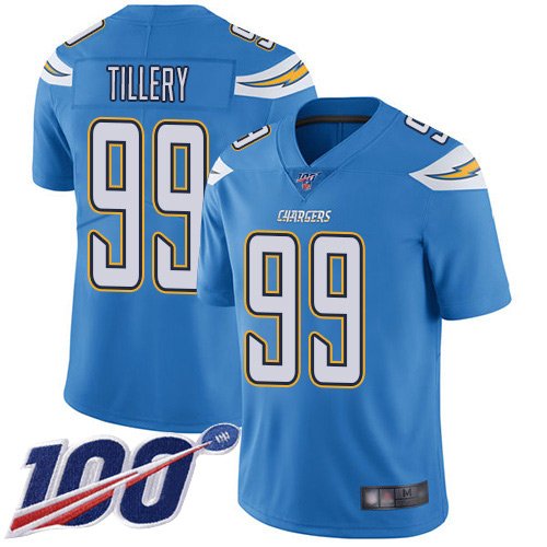 Nike Chargers #99 Jerry Tillery Electric Blue Alternate Stitched NFL 100th Season Vapor Limited Jersey - LCJ186