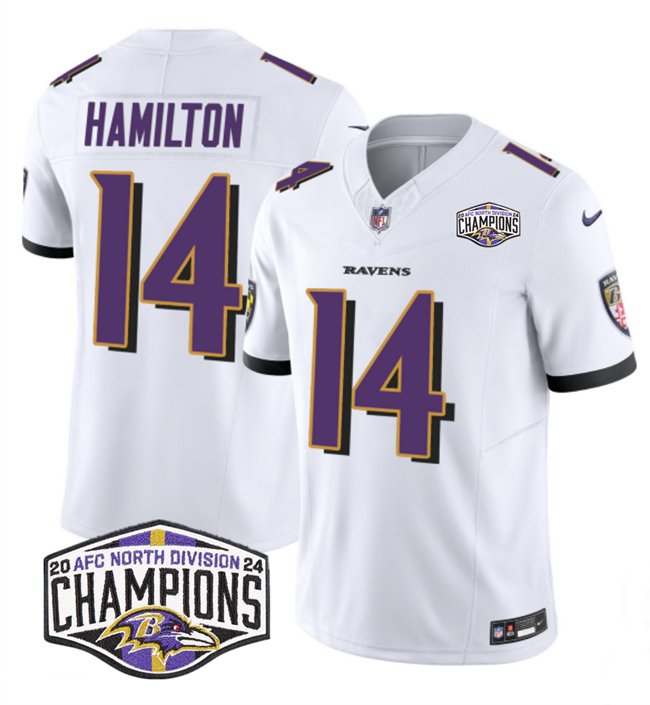 White Baltimore Ravens #14 Kyle Hamilton F.U.S.E 2024 AFC North Division Champions Vapor Limited Football Jersey - BRJ75
