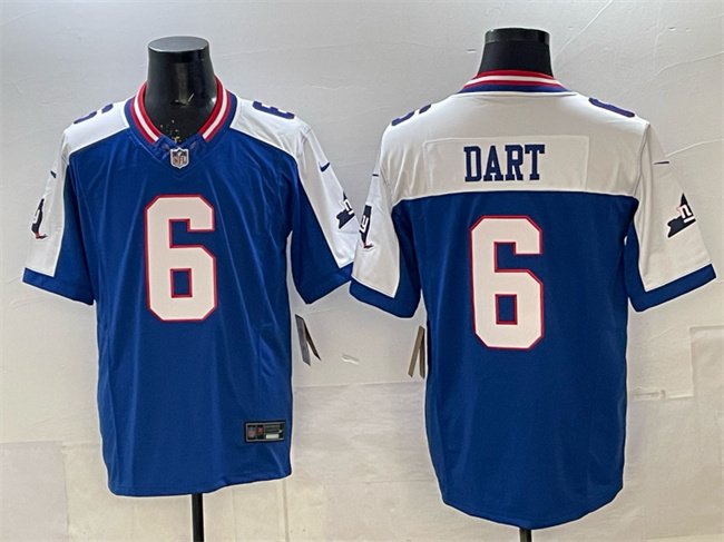 Royal/White New York Giants #6 Jaxson Dart 2025 Draft F.U.S.E. State Patch Vapor Limited Stitched Football Jersey - NYG213