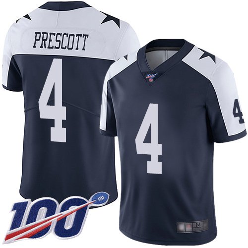 Nike Cowboys #4 Dak Prescott Navy Blue Thanksgiving Stitched NFL 100th Season Vapor Throwback Limited Jersey - DLC255