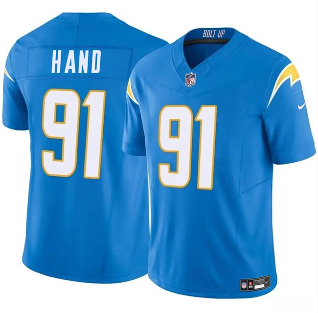 Blue Los Angeles Chargers #91 Da'Shawn Hand 2024 F.U.S.E Vapor Limited Stitched Football Jersey - LCJ59
