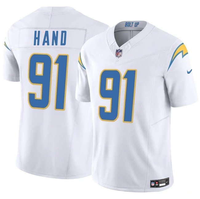 White Los Angeles Chargers #91 Da'Shawn Hand 2024 F.U.S.E Vapor Limited Stitched Football Jersey - LCJ08