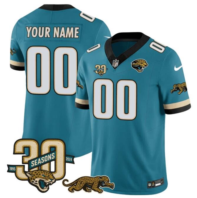Teal Jacksonville Jaguars Active Player Custom F.U.S.E With 30th Seasons Patch Vapor Limited Stitched Football Jersey - JVG77