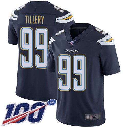 Nike Chargers #99 Jerry Tillery Navy Blue Team Color Stitched NFL 100th Season Vapor Limited Jersey - LCJ191