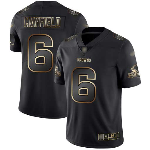 Nike Browns #6 Baker Mayfield Black/Gold Stitched NFL Vapor Untouchable Limited Jersey - CLB135