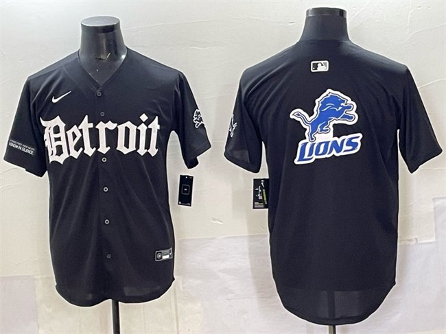 Black Detroit Lions Team Big Logo 'Motor Gothic Edition' Vapor Premier Limited Stitched Jersey - DTL274