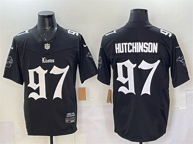 Black Detroit Lions #97 Aidan Hutchinson 2025 F.U.S.E. 'Gothic Motor Grit Edition' Vapor Limited Stitched Football Jersey - DTL341