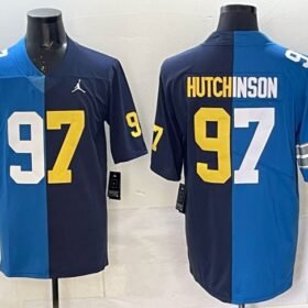 Blue/Navy Detroit Lions X Wolverines #97 Aidan Hutchinson Split Vapor Limited Stitched Jersey - DTL16
