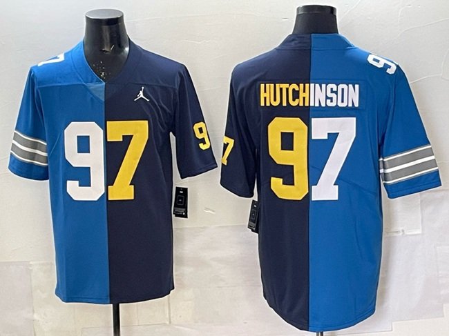 Blue/Navy Detroit Lions X Wolverines #97 Aidan Hutchinson Split Vapor Limited Stitched Jersey - DTL16