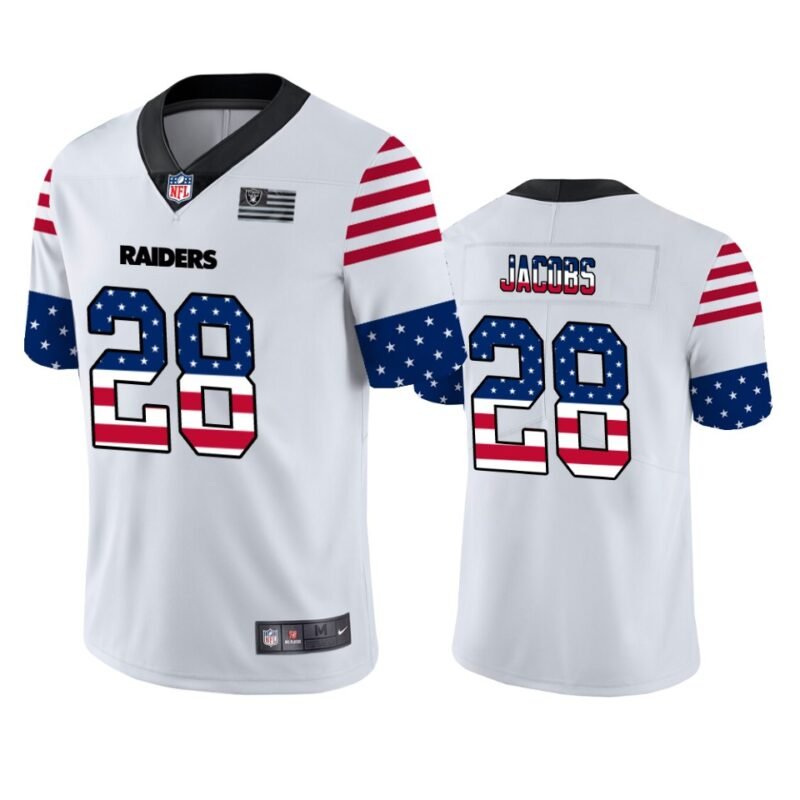 Las Vegas Raiders #28 Josh Jacobs White Nike Team Logo USA Flag Vapor Untouchable Limited NFL Jersey - LVR205