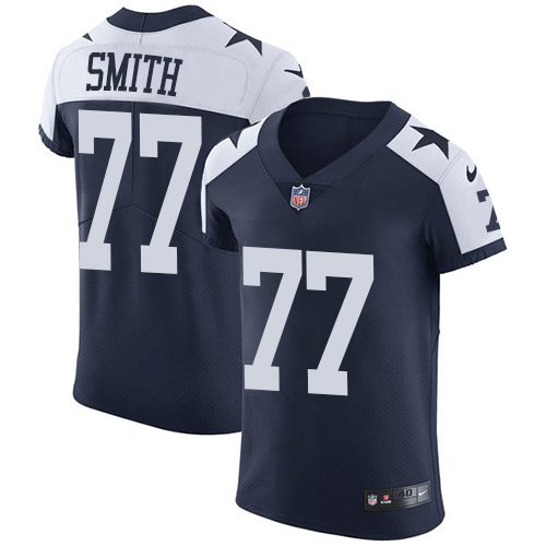 Nike Cowboys #77 Tyron Smith Navy Blue Thanksgiving Stitched NFL Vapor Untouchable Throwback Elite Jersey - DLC478