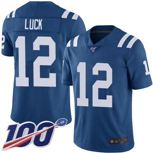 Nike Colts #12 Andrew Luck Royal Blue Team Color Stitched NFL 100th Season Vapor Limited Jersey - IDC58