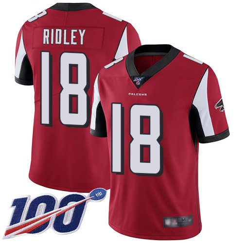 Nike Falcons #18 Calvin Ridley Red Team Color Stitched NFL 100th Season Vapor Limited Jersey - AFJ58